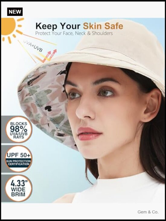 100% Cotton Wide Brim Sun Hat UPF 50+ Packable Bucket Hat Travel Beach Gardening main image 4